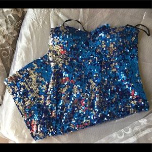 Arden B sequined silver blue strapless mini dress